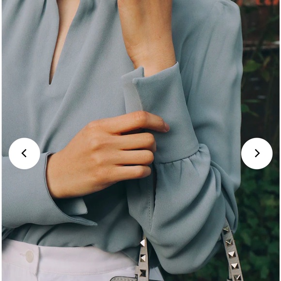 Petite Studio Blue Blouse with Pearl Accents - Picture 2 of 7